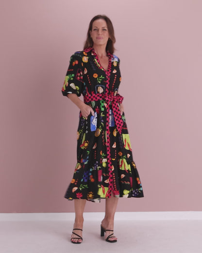 Lilian Shirt Dress - Black/Bountiful Print