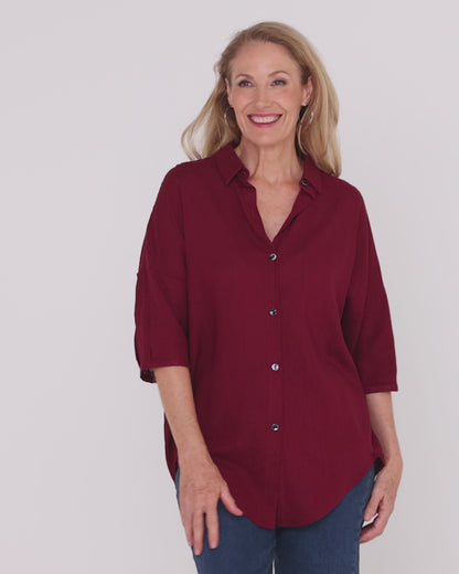 Elton Linen Shirt - Burgundy