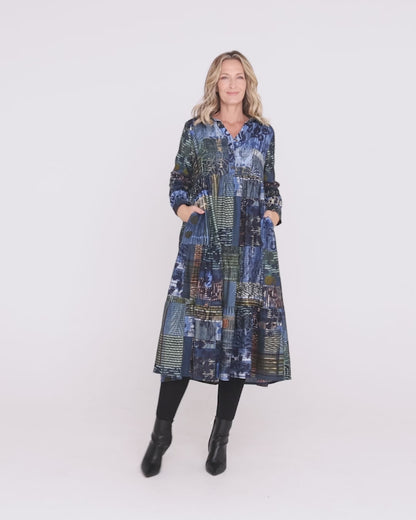 Rishfayan Midi Dress - Blue Patchwork