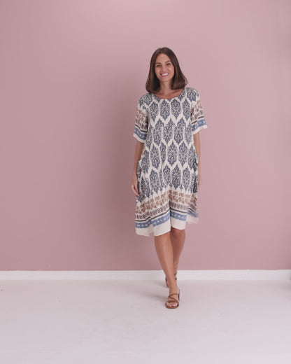 Siena Border Dress – Indigo & Clay