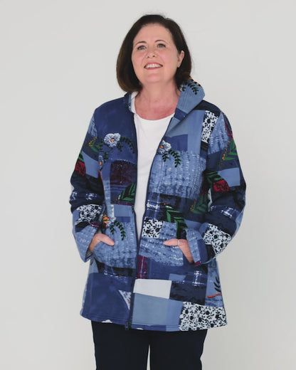 Hastings Fleece Lined Jacket - Blue Patchwork