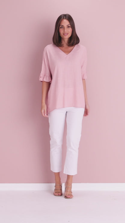 Farrah Linen V Neck Top - Blush