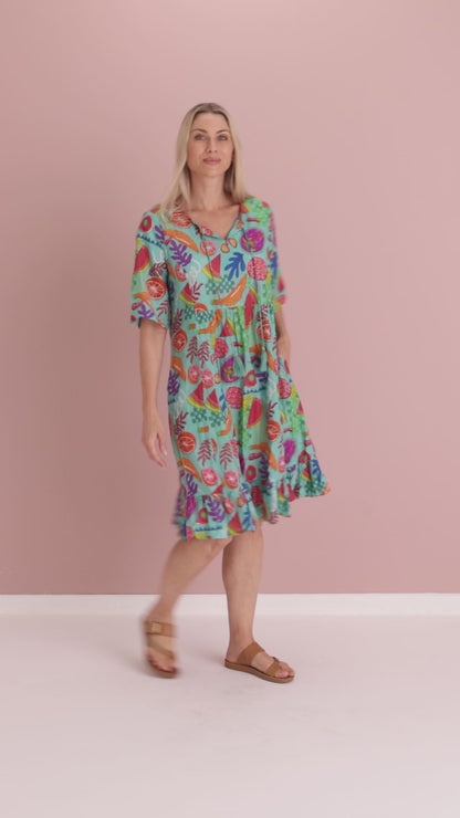 Charli Cotton Tassel Tie Dress - Fruit Cocktail