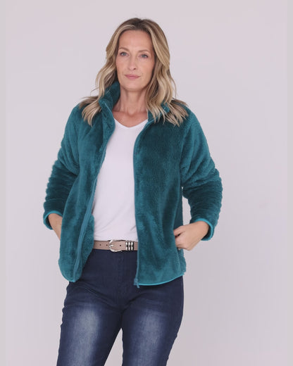 Harriet Fluffy Zip Jacket - Marine