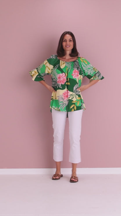 Palm Cove Top - Emerald/Pink Floral Top