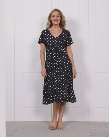 Cornwall Dress - Black & White Spot