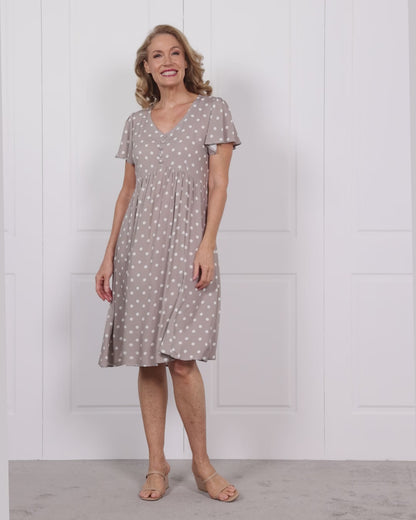 Cornwall Petite Dress - Taupe Spot