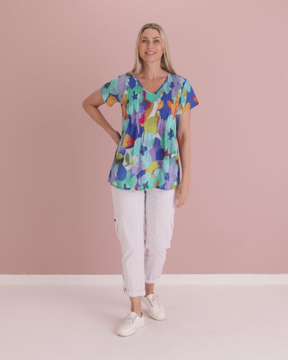 Kayla Cotton Top - Blue Floral