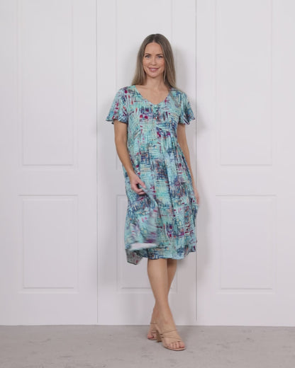 Cornwall Petite Dress - Aqua Mosaic