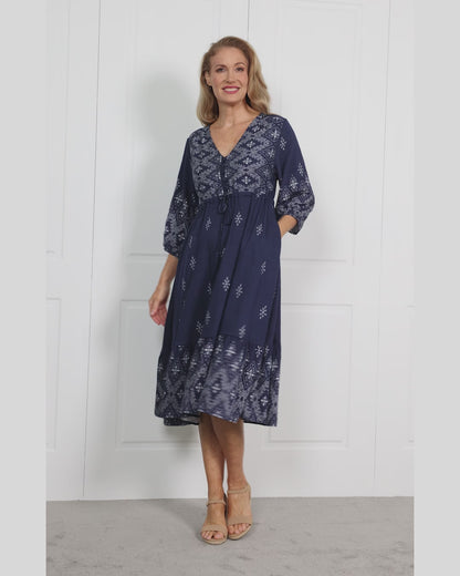 Rosalie Dress - Indigo Mosaic