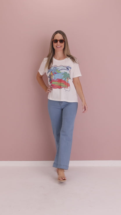Ellia Crew Tee - White/Rio Beach Print