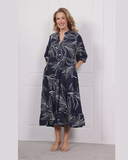 Melissa Dress - Navy Leaf