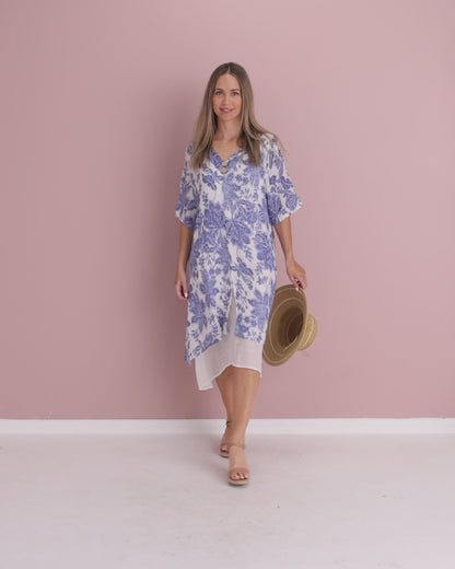 Catalina Dress - Blue Jacobean