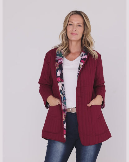 Quinn Reversible Quilted Jacket - Burgundy Bloom
