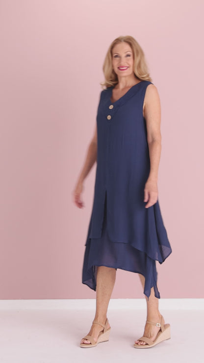 Capricorn Sleeveless Layered Dress - Navy