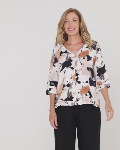 Mahri Linen Top - Espresso Abstract