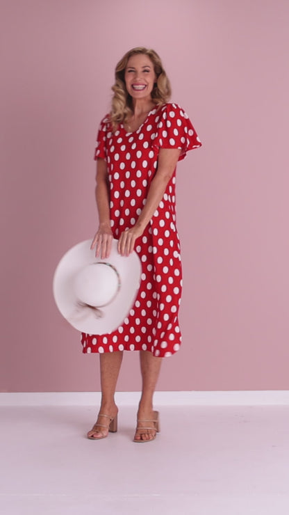 Spotina Dress - Red/White Spot