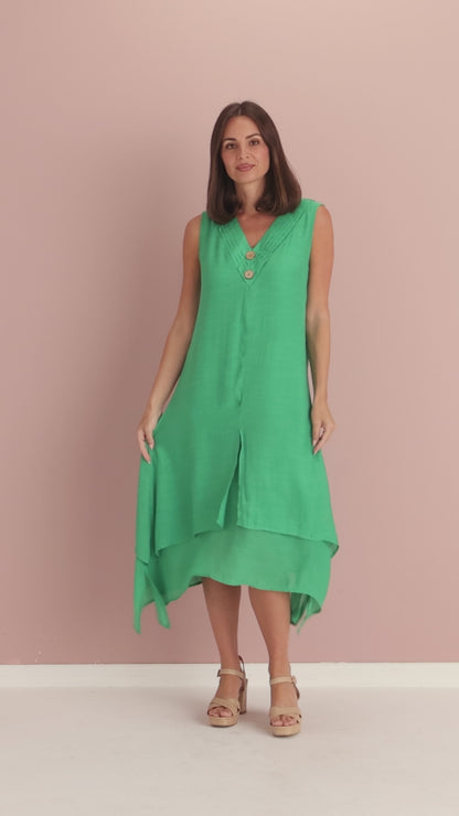 Capricorn Sleeveless Layered Dress - Green