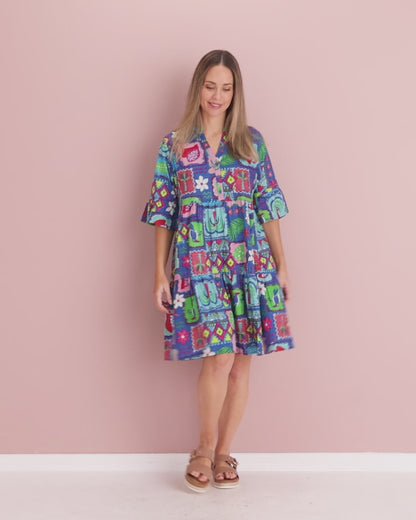 Maya Button V Neck Layer Dress -  Tropical Stories