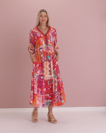 Araya Dress V Maxi - Sunset Patchwork