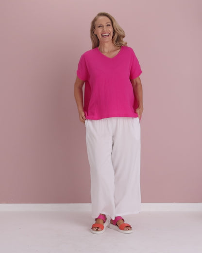 Maldives Cotton Muslin Top - Hot Pink