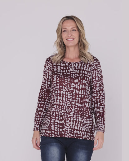 Rory Knit Top - Burgundy Abstract
