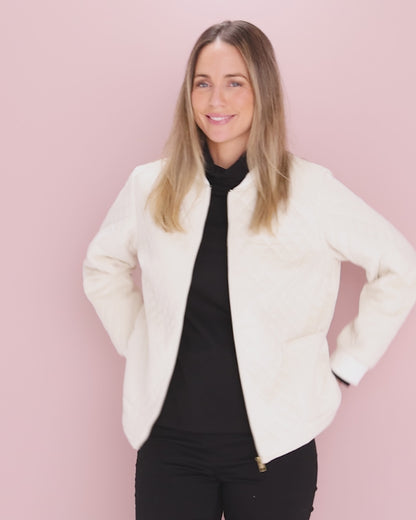 Quilted Faux Suede Jacket - Cream