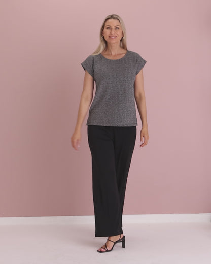 Tarin Luxe Lurex Top - Silver/Black
