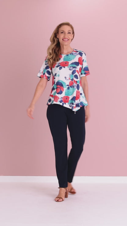 Shyla Top - Teal/Coral Leaves