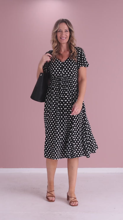 Brighton Dress - Black/White Spot