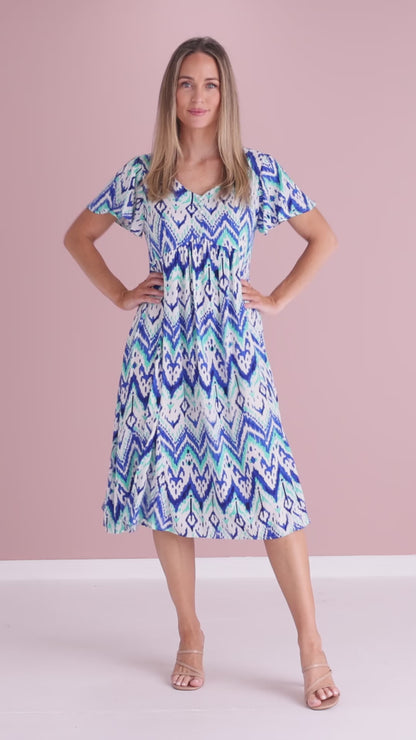 Brighton Dress - Royal/Mint Ikat