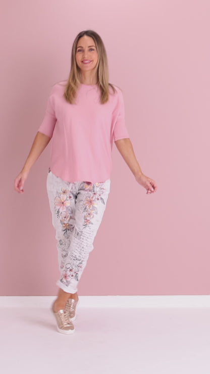 Alina Pants - White/Peach Blossom