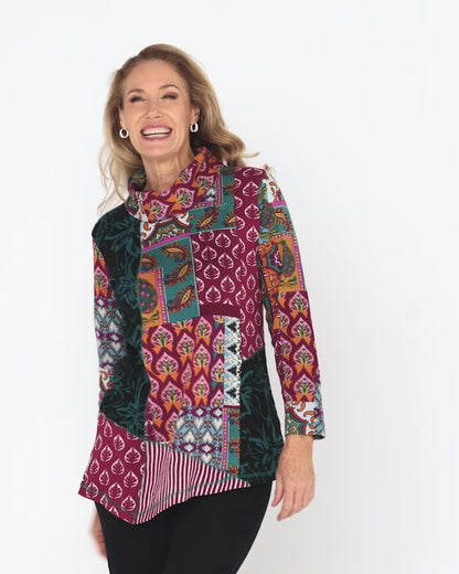 Prato Cowl Neck Top - Patchwork
