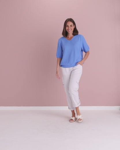 Rachel Cotton Knit Top - Blue