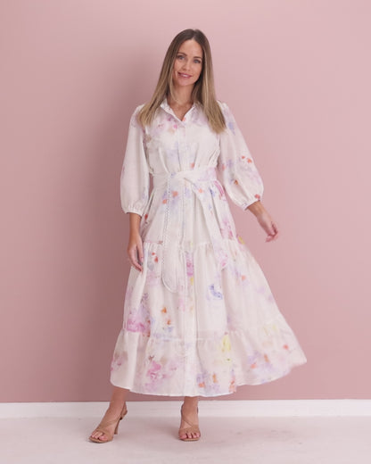 Bethany Dress - White/Pastel Floral