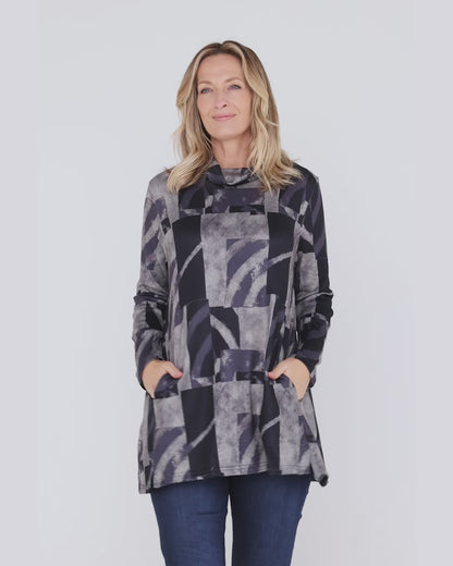 Lina Cowl Knit Tunic - Midnight Mosaic