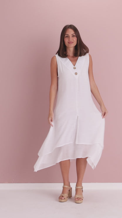 Capricorn Sleeveless Layered Dress - White