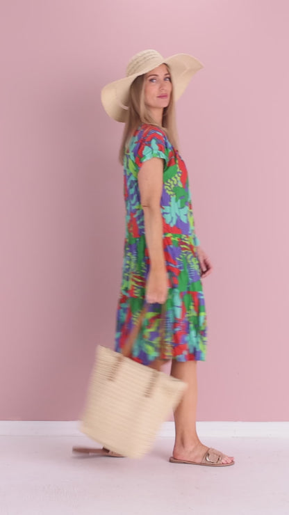 Poppy Cap Sleeve Cotton Dress - Tropical Sea