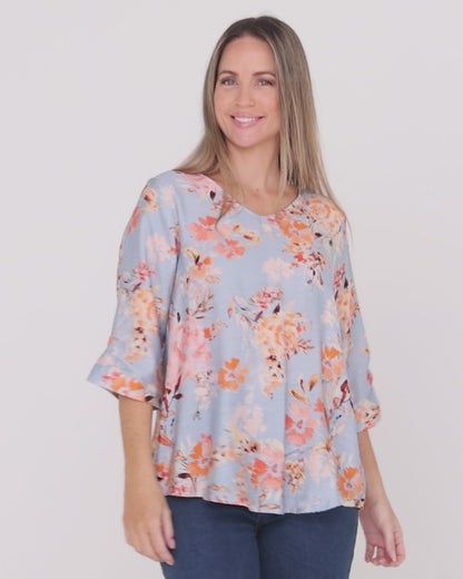 Julissa Top - Sky/Peach Floral