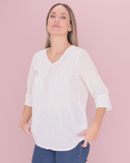 Evie Pleated Top - White
