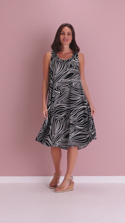 Susie Dress - Black/White Swirl