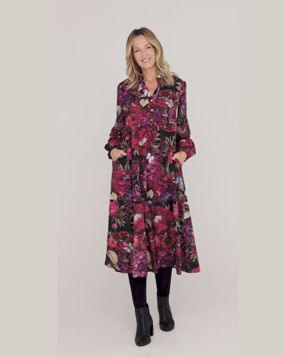 Vienna Cotton Midi Dress - Red Floral