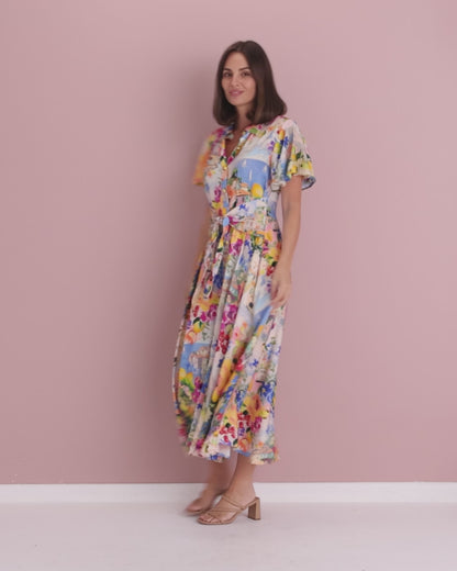 Costa Brava Tie Waist Shirt Dress - Seaside Vista