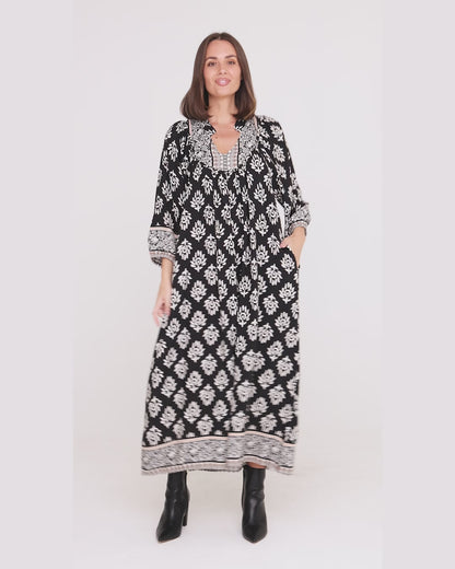 Whitby Dress - Black Border Print