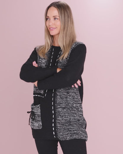 Caspian Contrast Knit Jumper - Black/White