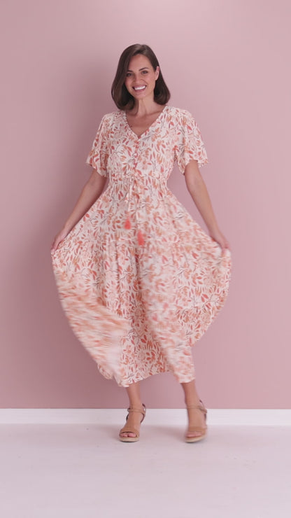 Evelyn Dress - Peach/Cocoa Floral