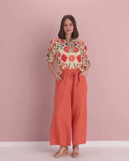Lena Linen Palazzo Pants - Rust