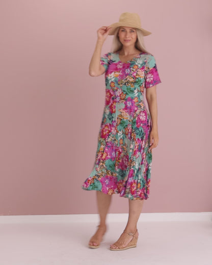 Short Sleeve Godet Dress - Selaron