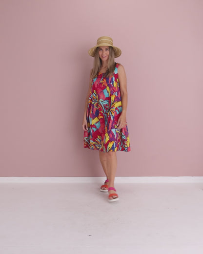 Estelle Crew Dress - Painted Tropical