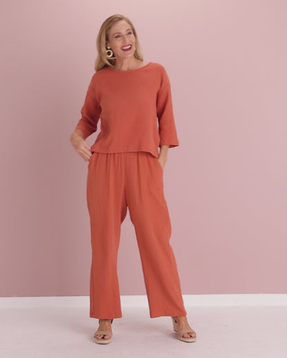 Bonded Cheesecloth Pant - Rust